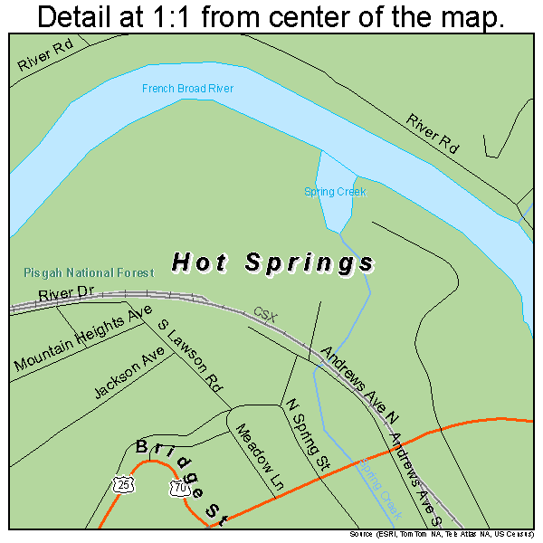 Hot Springs, North Carolina road map detail