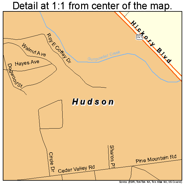 Hudson, North Carolina road map detail