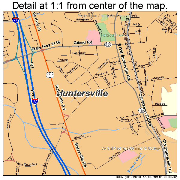 Huntersville, North Carolina road map detail