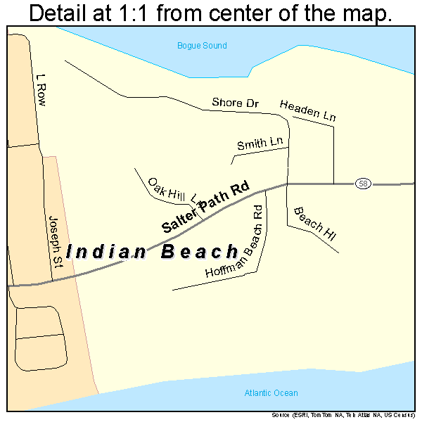 Indian Beach, North Carolina road map detail