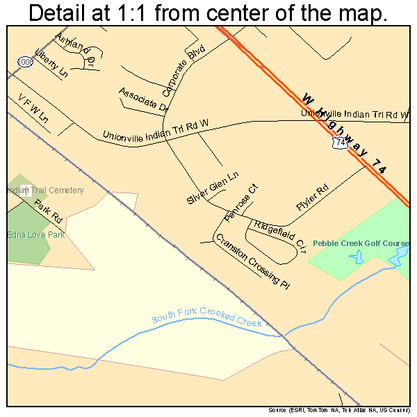 Indian Trail, North Carolina road map detail