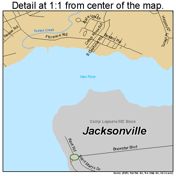 Jacksonville, North Carolina road map detail