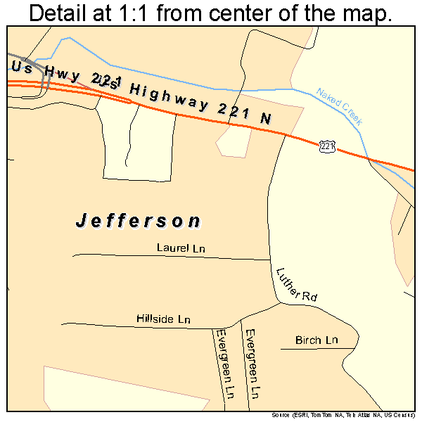 Jefferson, North Carolina road map detail
