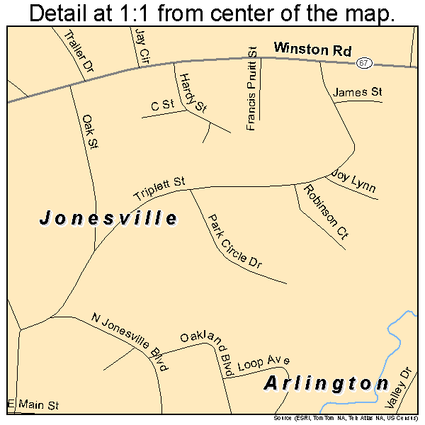 Jonesville, North Carolina road map detail