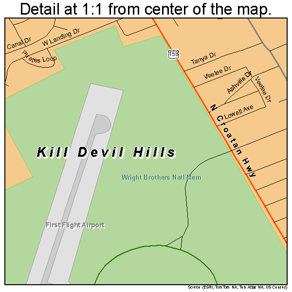 Kill Devil Hills, North Carolina road map detail