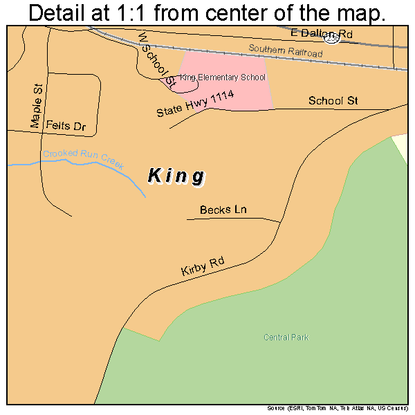 King, North Carolina road map detail