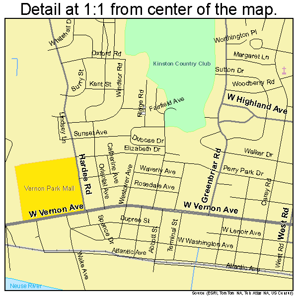 Kinston, North Carolina road map detail