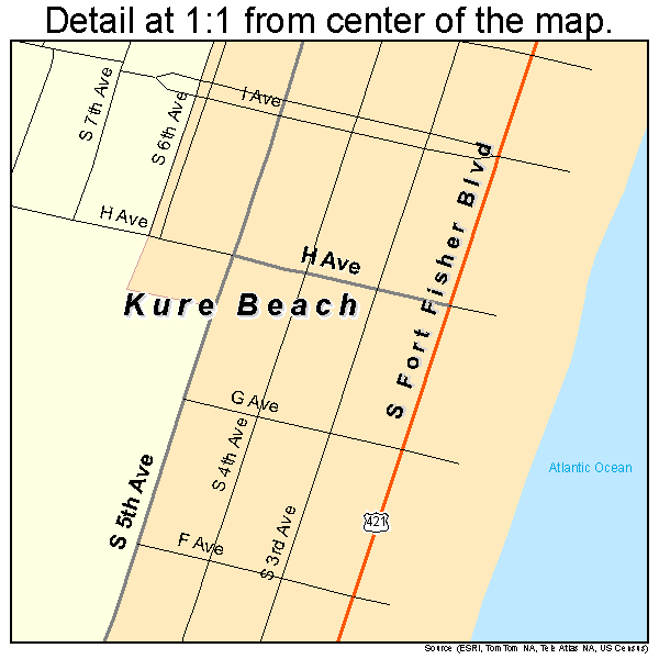 Kure Beach, North Carolina road map detail