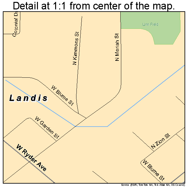 Landis, North Carolina road map detail