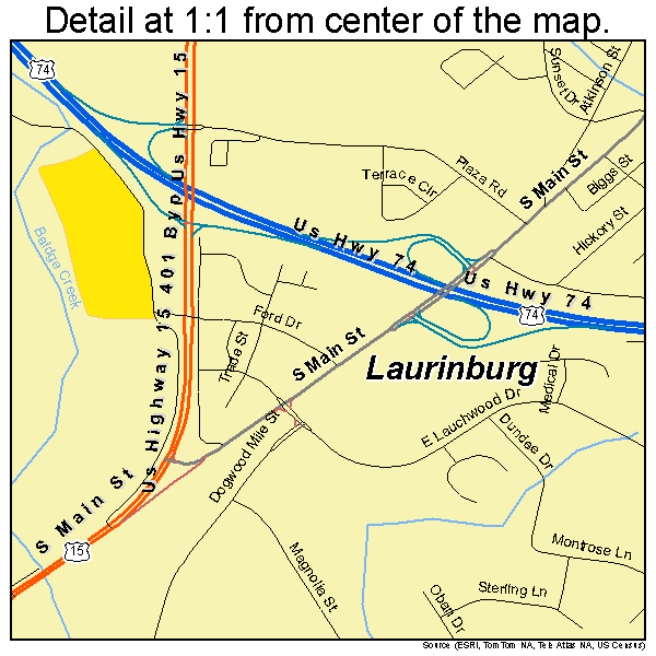 Laurinburg, North Carolina road map detail