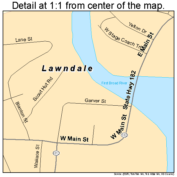 Lawndale, North Carolina road map detail