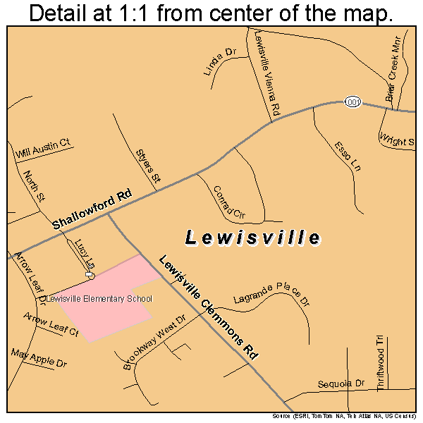 Lewisville, North Carolina road map detail