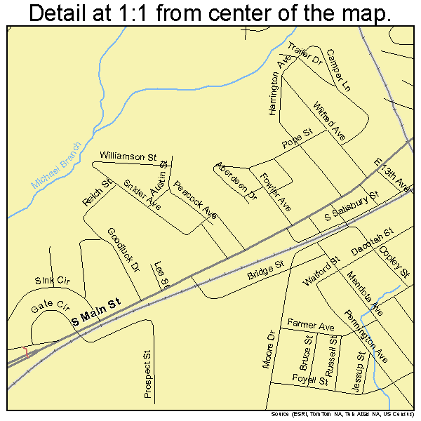 Lexington, North Carolina road map detail