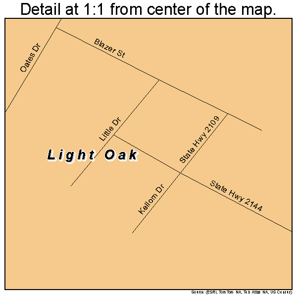 Light Oak, North Carolina road map detail