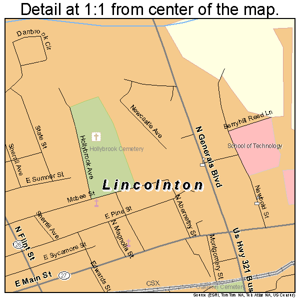 Lincolnton, North Carolina road map detail