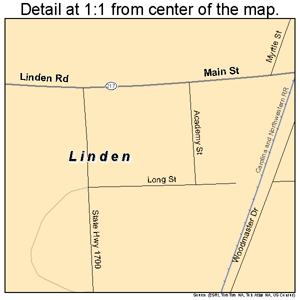Linden, North Carolina road map detail