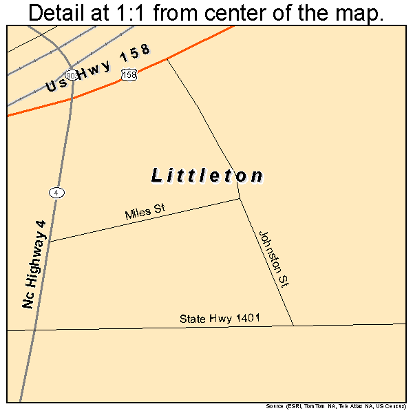 Littleton, North Carolina road map detail