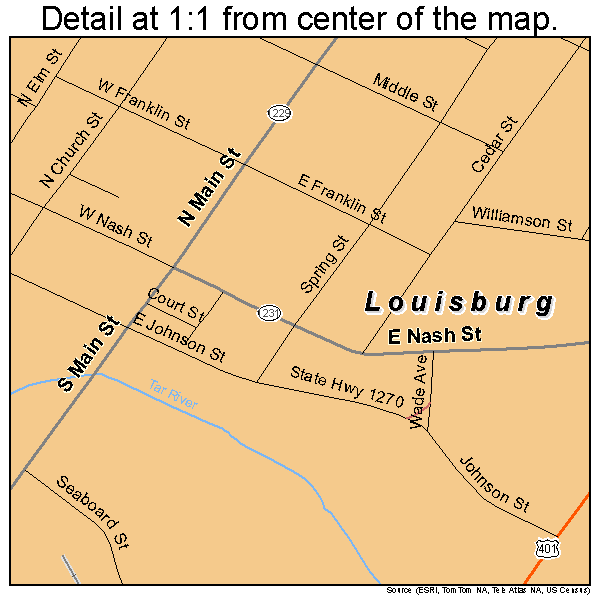 Louisburg, North Carolina road map detail