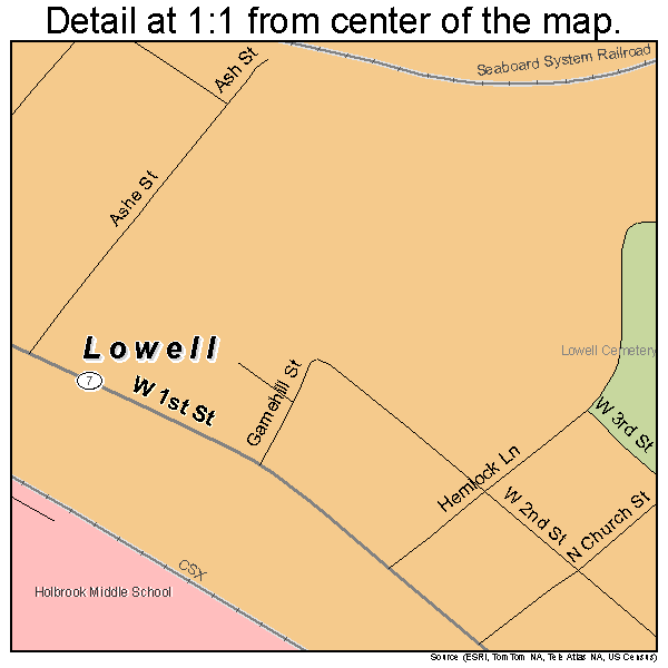 Lowell, North Carolina road map detail