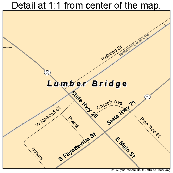Lumber Bridge, North Carolina road map detail