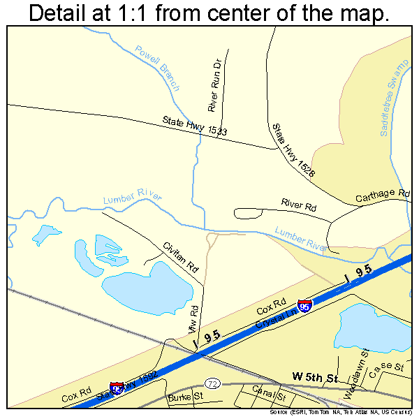Lumberton, North Carolina road map detail