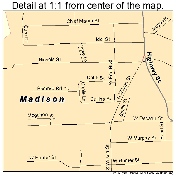 Madison, North Carolina road map detail
