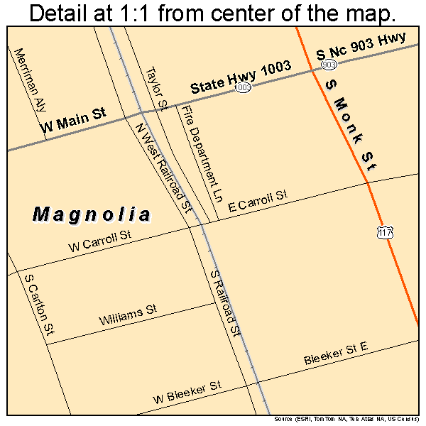 Magnolia, North Carolina road map detail