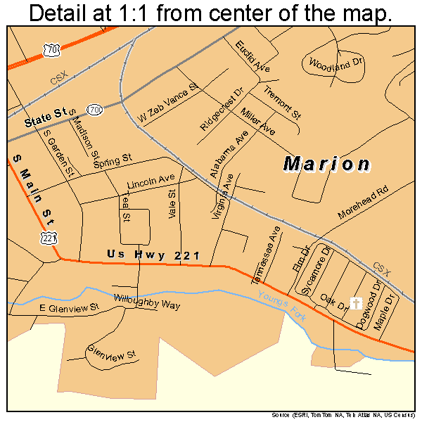 Marion, North Carolina road map detail