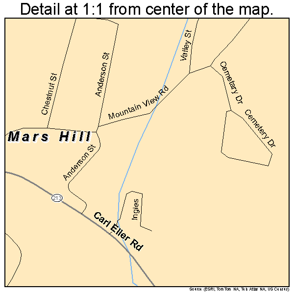 Mars Hill, North Carolina road map detail