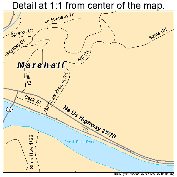 Marshall, North Carolina road map detail