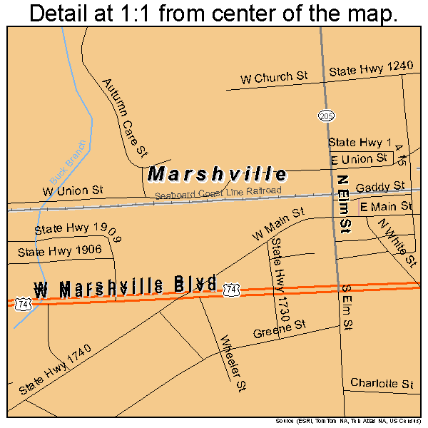 Marshville, North Carolina road map detail