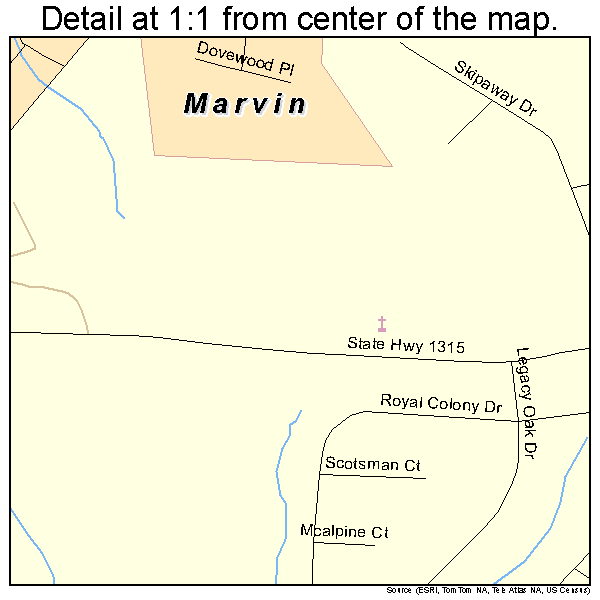 Marvin, North Carolina road map detail