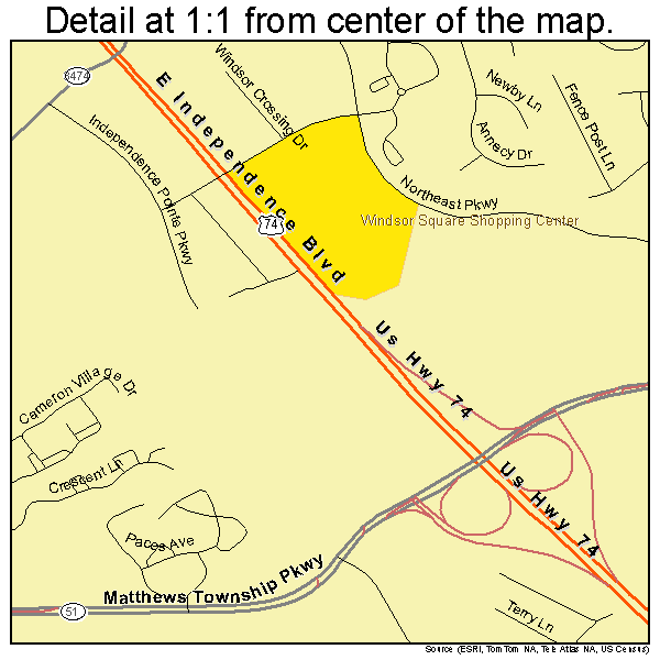 Matthews, North Carolina road map detail