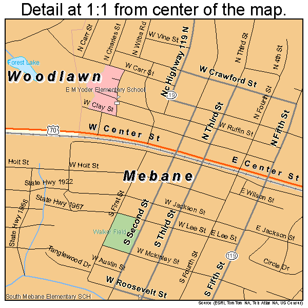 Mebane, North Carolina road map detail