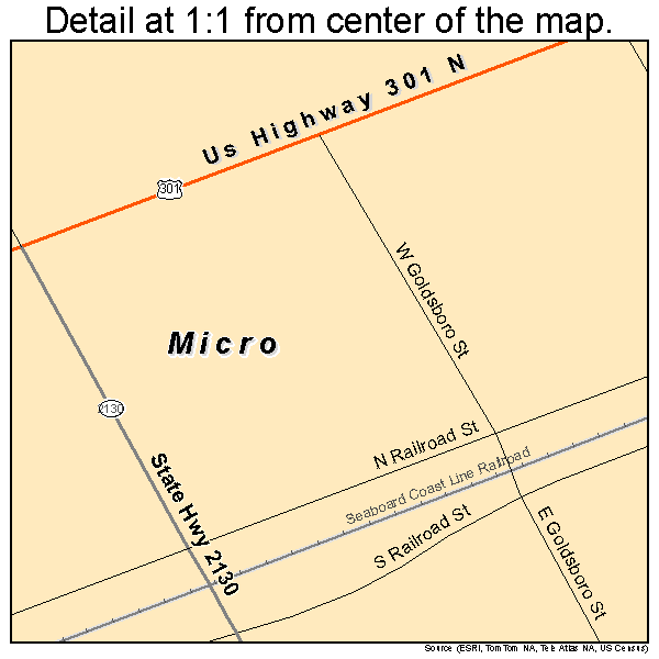 Micro, North Carolina road map detail
