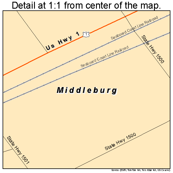 Middleburg, North Carolina road map detail