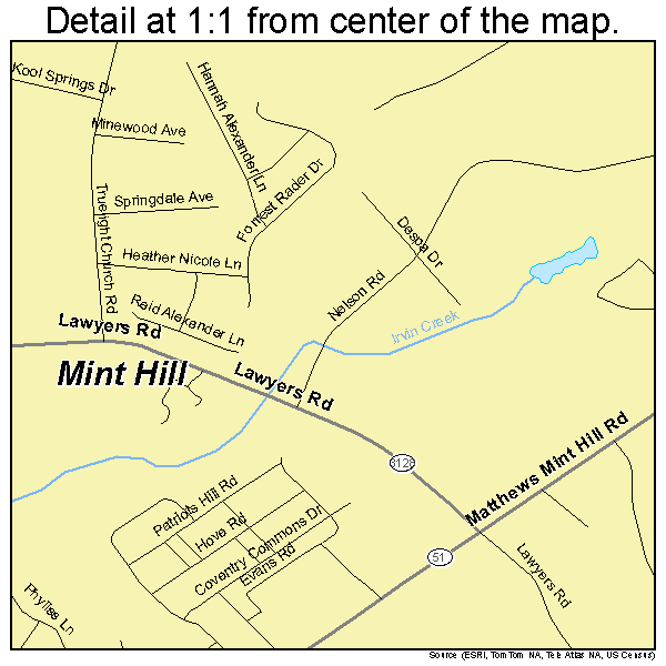 Mint Hill, North Carolina road map detail