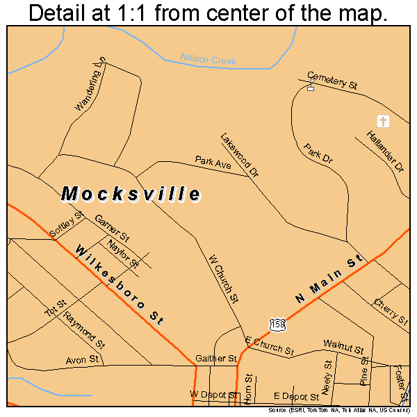 Mocksville, North Carolina road map detail
