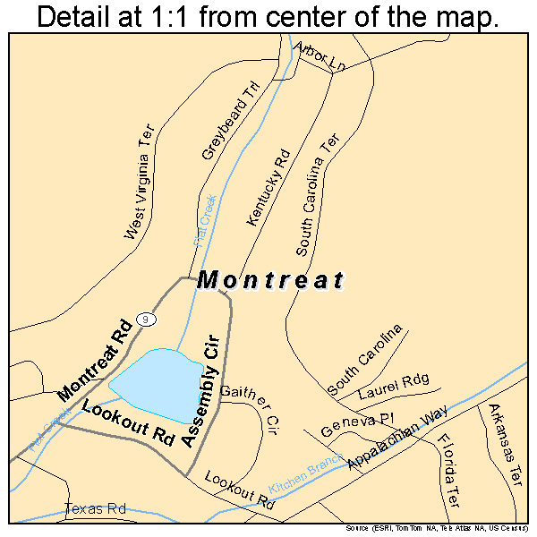 Montreat, North Carolina road map detail