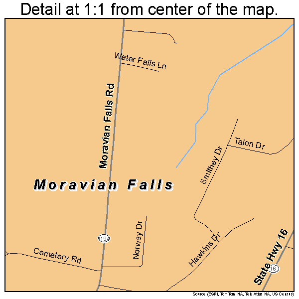 Moravian Falls, North Carolina road map detail