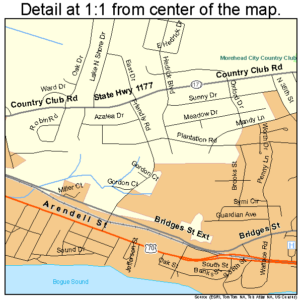 Morehead City, North Carolina road map detail