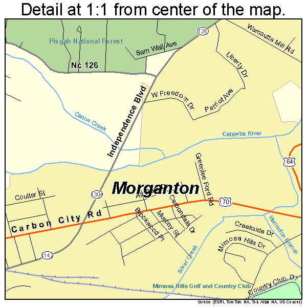 Morganton, North Carolina road map detail