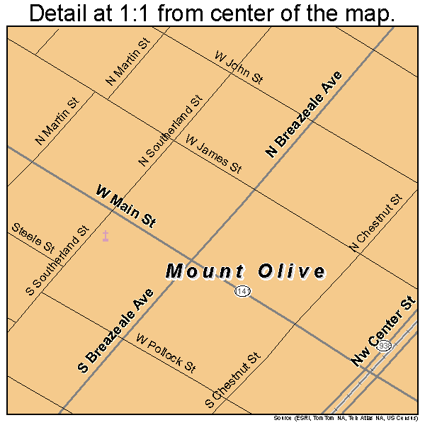 Mount Olive, North Carolina road map detail