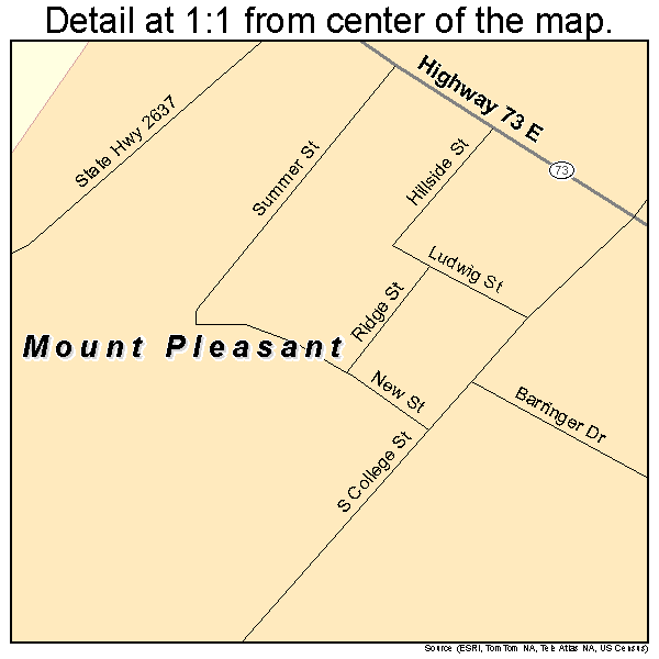Mount Pleasant, North Carolina road map detail