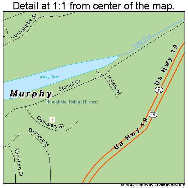 Murphy, North Carolina road map detail