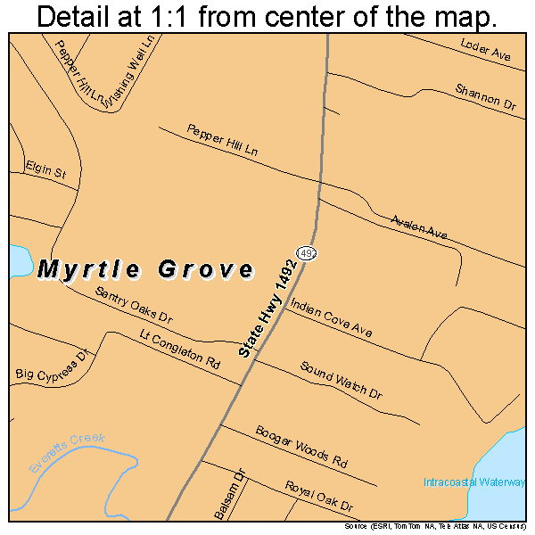 Myrtle Grove, North Carolina road map detail