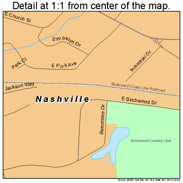 Nashville, North Carolina road map detail