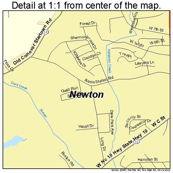 Newton, North Carolina road map detail