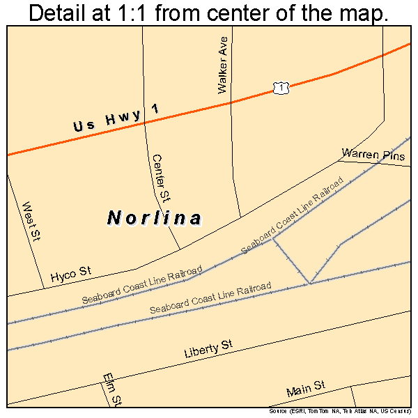 Norlina, North Carolina road map detail