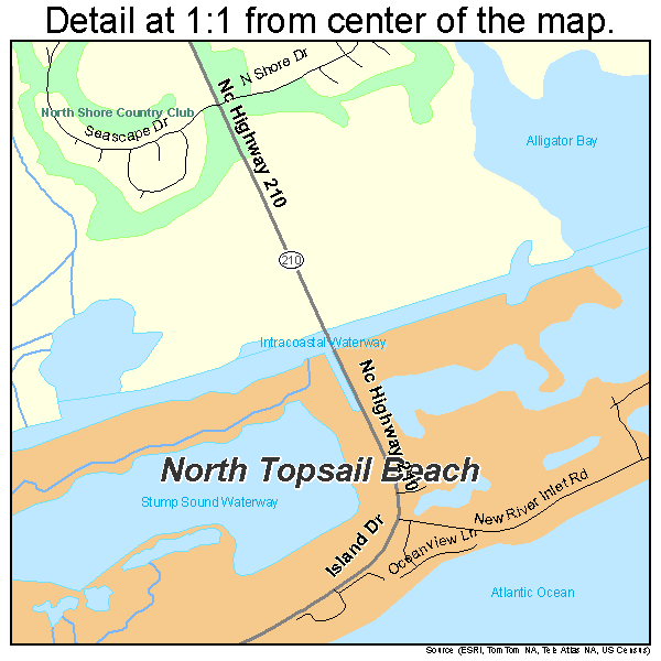 North Topsail Beach, North Carolina road map detail